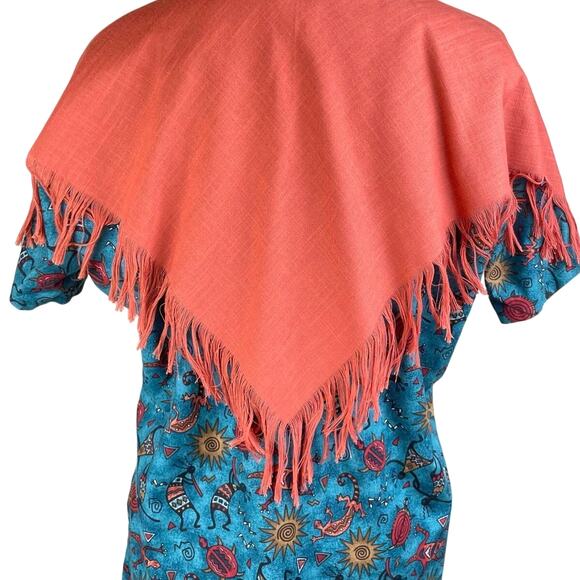 Carolene de Mesilla Vintage Burnt Orange Fringe Layered Shawl Southwestern Top - Picture 7 of 11